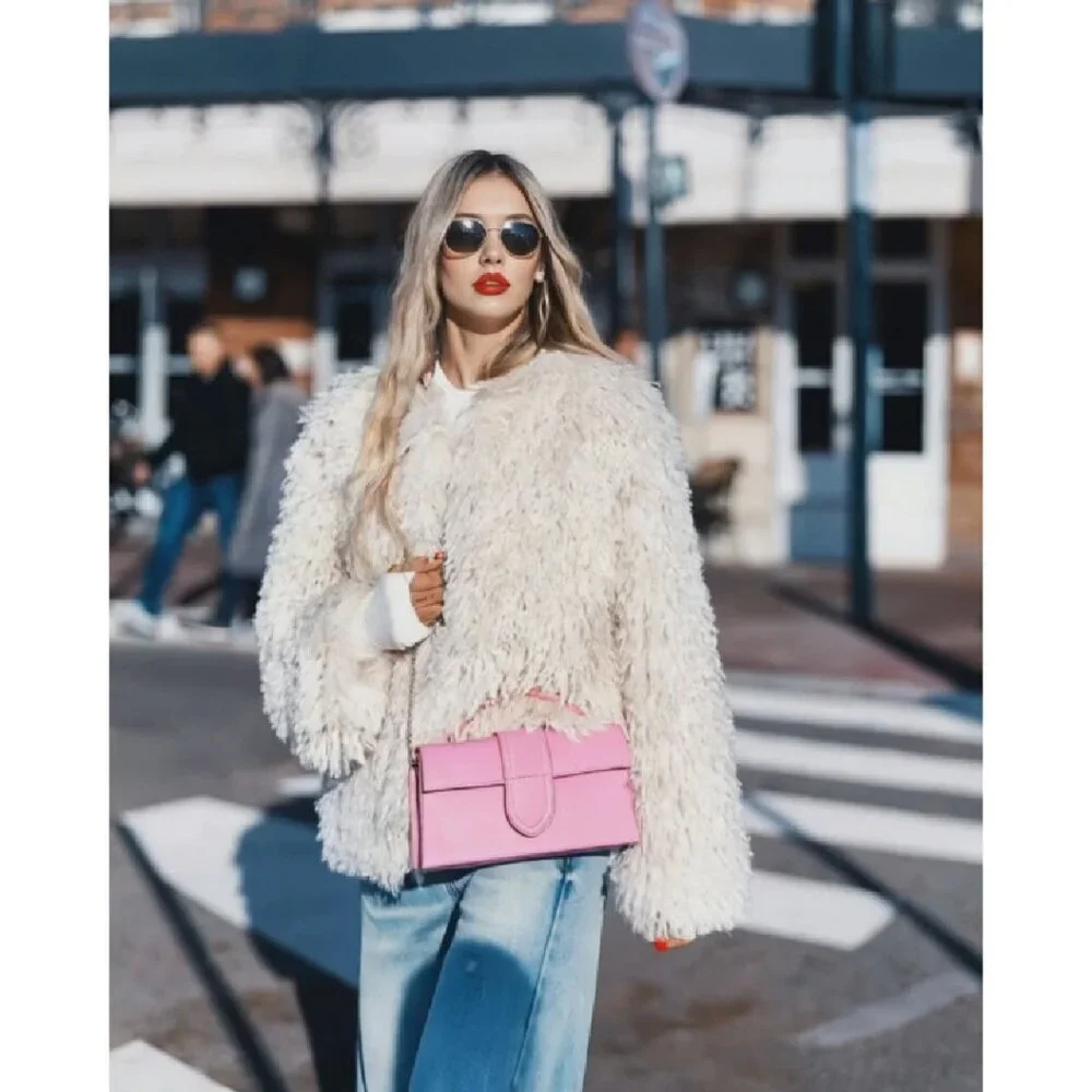 Cropped Faux Fur Jacket Women's Medium Winter Fleece Outerwear